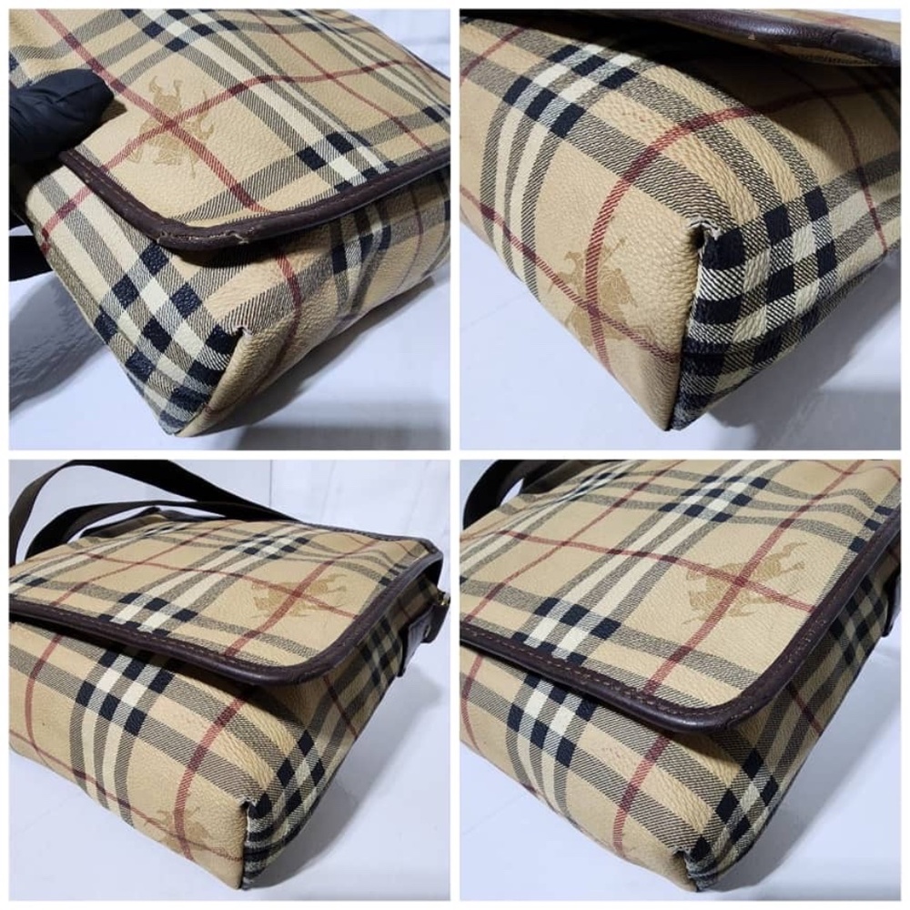 Authentic Burberry Haymarket Check Flap Crossbody Bag Brown/ Beige - Picture 11 of 16